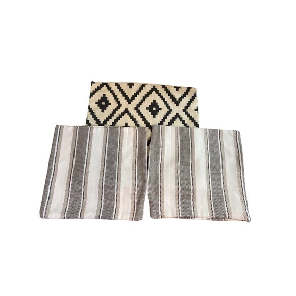 Decorative Black Cream Geometric Square Pillow Cases Set of 3 - Picture 1 of 8